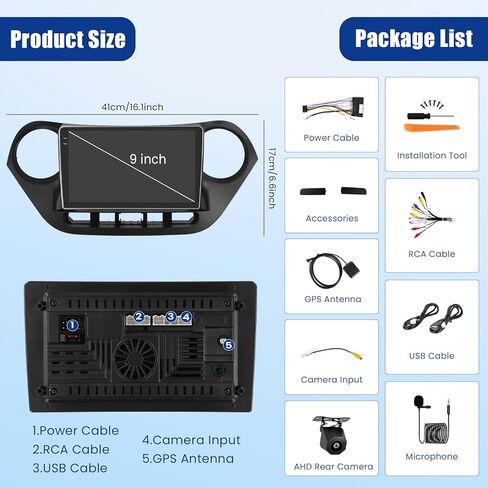 [4+128GB] Android 15 Car Radio for Hyundai I10 2013-2018 with Wireless Carplay/Android Auto, 9 Inch HD Touchscreen Car Stereo with GPS WiFi Bluetooth FM/RDS EQ SWC Backup Camera MIC in Saudi Arabia