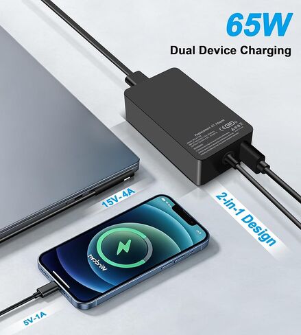 65W Surface Pro Charger Compatible with Microsoft Surface Pro 11, 10, 9, 8, 7+, 7, 6, 5, 4, 3, X, Windows Surface7/6/5/4/3/2/1/Studio, Surface Book 3/2/1,Surface Go 3/2/1 Laptop Tablet Support 44W,36W in Saudi Arabia