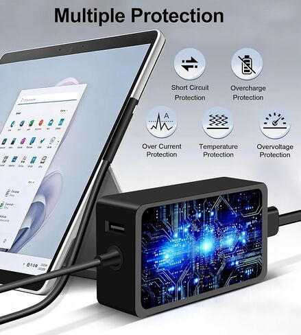 65W Surface Pro Charger Compatible with Microsoft Surface Pro 11, 10, 9, 8, 7+, 7, 6, 5, 4, 3, X, Windows Surface7/6/5/4/3/2/1/Studio, Surface Book 3/2/1,Surface Go 3/2/1 Laptop Tablet Support 44W,36W in Saudi Arabia