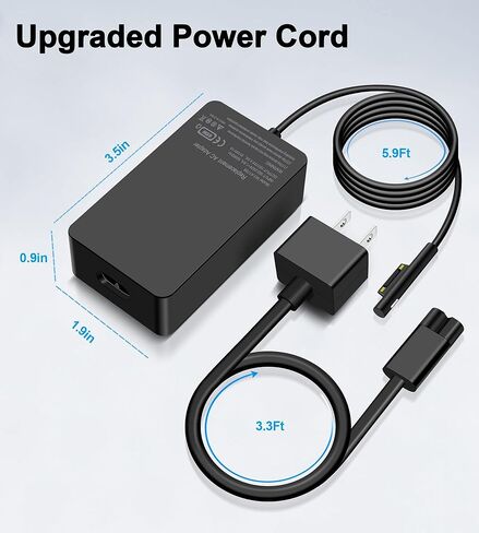 65W Surface Pro Charger Compatible with Microsoft Surface Pro 11, 10, 9, 8, 7+, 7, 6, 5, 4, 3, X, Windows Surface7/6/5/4/3/2/1/Studio, Surface Book 3/2/1,Surface Go 3/2/1 Laptop Tablet Support 44W,36W in Saudi Arabia