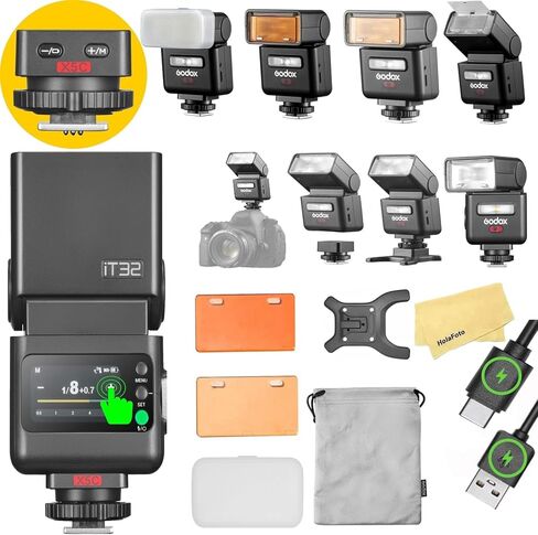 GODOX iT32 2.4G TTL Camera Flash with 7.4V/900mAh Lithium Battery Support Magnetic X5 Wireless Flash Trigger,Full-Color Touchscreen,Built-in Diffuser&Reflector,1.5s Recycle Time,510 Full Power Flashes in Saudi Arabia