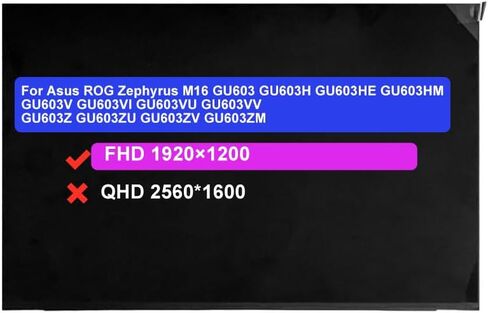 استبدال شاشة 16.0 بوصة لجهاز Asus ROG Zephyrus M16 GU603 GU603H GU603HE GU603HM GU603V GU603VI GU603VU GU603VV GU603Z GU603ZU GU603ZV GU603ZM FHD 1920×1200 165 هرتز لوحة عرض LCD لا تعمل باللمس 40Pin in Kuwait