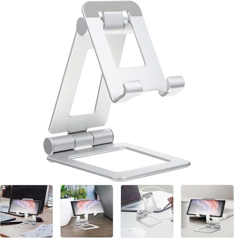 NOLITOY Desktop Foldable Mobile Phone Stand Silver Portable Phone Holder Compatible with Tablets for Home and Office Use in Saudi Arabia