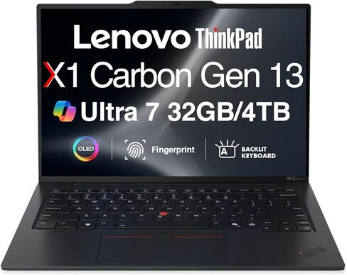 Lenovo ThinkPad X1 Carbon Gen 13 Aura Edition Premium Copilot+ Laptop 14" 2.8K OLED 500 nits 120Hz HDR 500 (Intel Ultra 7-268V vPro (Beats U7-258V), 32GB LPDDR5X, 1TB SSD, 2 TB 4, FHD Cam, Win11Pro) in Saudi Arabia