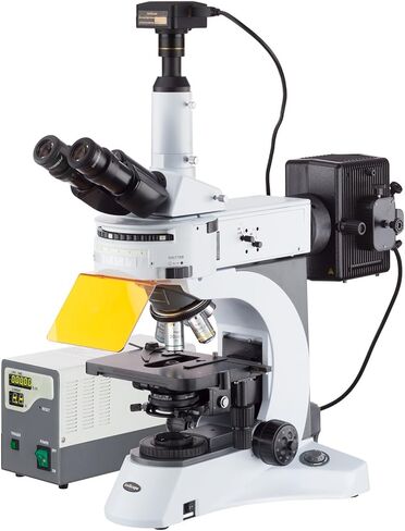AmScope 40X-1000X مجهر فلورسنت عمودي مع برج دوار متعدد التصفية + كاميرا 10 ميجابكسل in Saudi Arabia