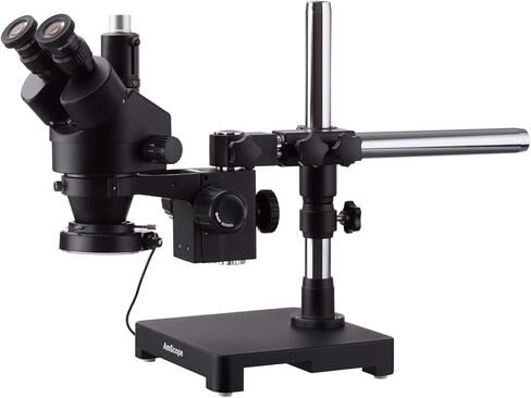 AmScope 3.5X-180X Black Trinocular Stereo Zoom Microscope on Single Arm Boom Stand + 144 LED Compact Ring-Light in Saudi Arabia
