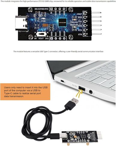 وحدة محول تسلسلي CP2102 USB إلى UART، محول USB من النوع C مع منطق 3.3 فولت/5 فولت، التوصيل والتشغيل لنظام التشغيل Windows/Mac/Linux، نقل بيانات ثابت in Kuwait