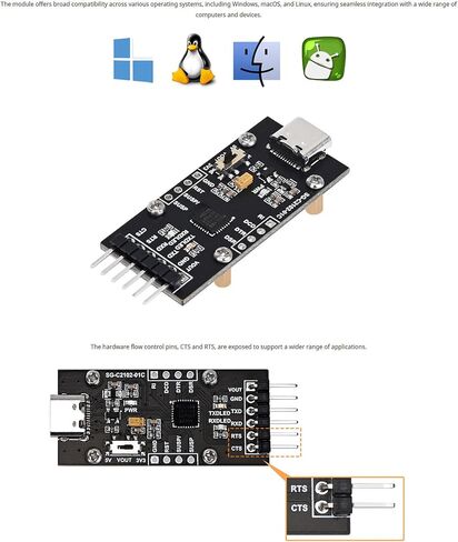 وحدة محول تسلسلي CP2102 USB إلى UART، محول USB من النوع C مع منطق 3.3 فولت/5 فولت، التوصيل والتشغيل لنظام التشغيل Windows/Mac/Linux، نقل بيانات ثابت in Kuwait