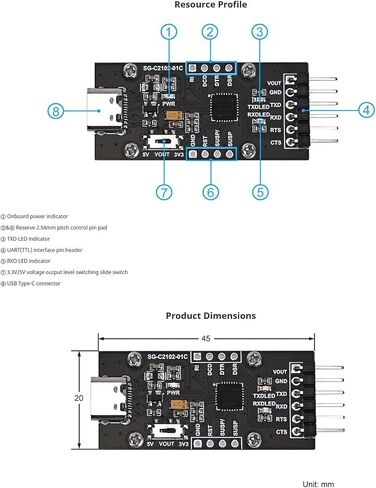 وحدة محول تسلسلي CP2102 USB إلى UART، محول USB من النوع C مع منطق 3.3 فولت/5 فولت، التوصيل والتشغيل لنظام التشغيل Windows/Mac/Linux، نقل بيانات ثابت in Kuwait
