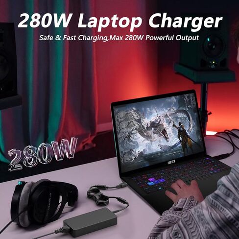 شاحن طرف USB 280 وات متوافق مع MSI GS77 GE66 GE68 GE76 Raider GE68HX GE78HX GP66 280P1A ADP-280EB محول طاقة Chicony in Kuwait