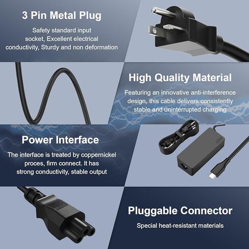 شاحن كمبيوتر محمول USB C بقدرة 65 واط متوافق مع Acer Aspire 14 16 A14-52M A16-71M، Swift 14 16 3 5 7 SF16-51، Go 14 15 16 AG15-71P، Edge 16 SFE16-44، Vero 16 14 AV14-52P، Chromebook Spin 514 714 محول تيار متردد in Kuwait