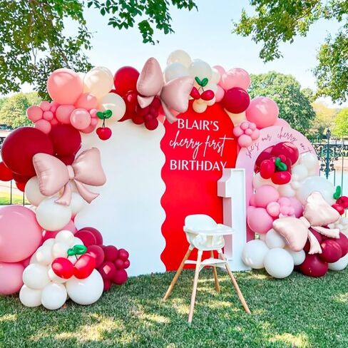 147pcs Cherry Balloon Garland Arch Kit ، Pink Pink Cream Balloons with Pink Bow Diy Cherry Pallonons for Girls Cherry Cherry on Top Berry Summer Fruit Party Devel in Kuwait