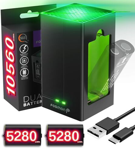 Fosmon Dual 2 Controller Charger Compatible with Xbox Series X/S Controllers (Not for Xbox One / 360), (Two Slot) High Speed Docking Charging Station with 2 Rechargeable Battery - Black in Saudi Arabia