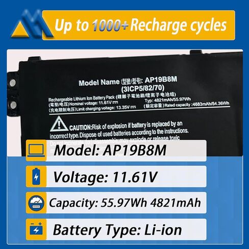AP19B8M Laptop Battery for Acer Swift 3 SF314-59 SF314-59-56F2 TravelMate P4 TMP414-51 TMP414-51-54HA Porsche Design Book RS AP714-51GT-75VS Series KT0030G024 3ICP5/82/70 11.61V 55.97Wh in Saudi Arabia