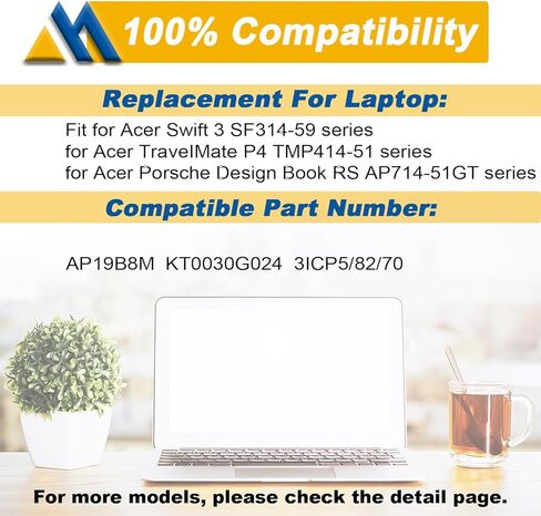 AP19B8M Laptop Battery for Acer Swift 3 SF314-59 SF314-59-56F2 TravelMate P4 TMP414-51 TMP414-51-54HA Porsche Design Book RS AP714-51GT-75VS Series KT0030G024 3ICP5/82/70 11.61V 55.97Wh in Saudi Arabia