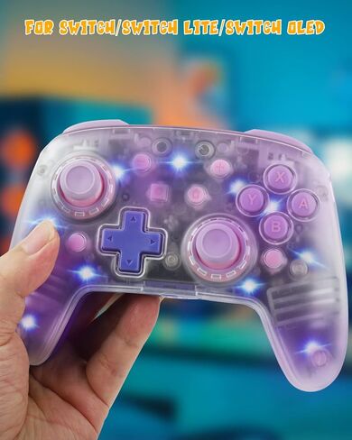 وحدة تحكم لاسلكية KENNEAS متوافقة مع Switch/OLED/Lite، 2 لوحة أمامية/8 ألوان LED/بطارية 850 مللي أمبير في الساعة/جيروسكوب 6 محاور/Turbo/زر قابل للبرمجة/وحدة تحكم احترافية بمحرك اهتزاز غامر للتبديل (وردي أرجواني) in Saudi Arabia