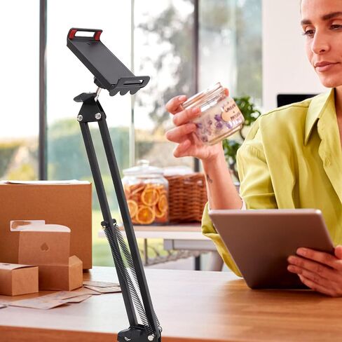 Foldable Aluminum Alloy Long Arm Phone and Tablet Holder with 360° Rotation, Bedside Mobile Stand with Large Base, Universal Clamp for Phones and Tablets in Saudi Arabia