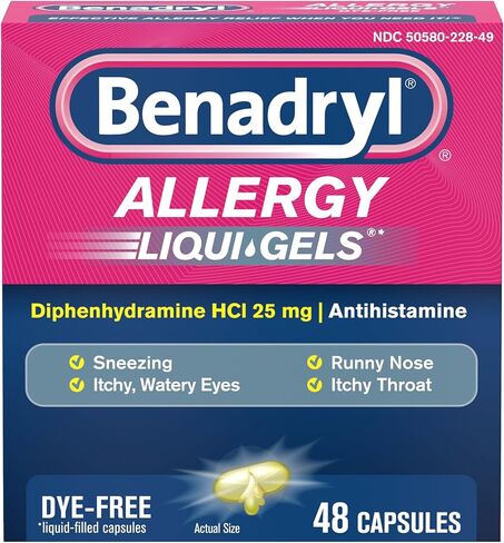 Benadryl Liqui-Gels Antihistamine Allergy Medicine & Cold Relief, Dye Free, 24 ct in Saudi Arabia