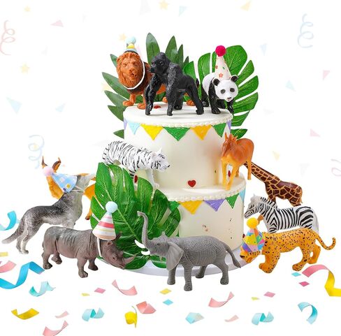27 Pcs Dinosaur Birthday Cake Topper, Mini Birthday Hat Animal Figure Model Cake Toppers Mini Hat for Wild Animals Themed Party in Kuwait