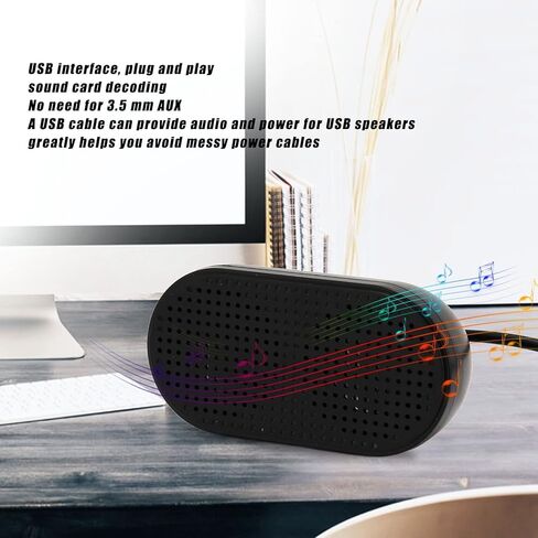 مكبرات صوت ستيريو USB صغيرة من Zunate مع بطاقة صوت مدمجة، توصيل وتشغيل مكبرات صوت مزدوجة محمولة، صوت محيطي يعمل بمنفذ USB لأجهزة الكمبيوتر المحمول المكتبية، أسود in Kuwait