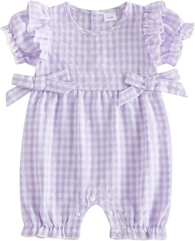 Baby Girl Bubble Romper Newborn Infant Ruffle Short Sleeve Toddler Plaid Jumpsuit Summer Outfit Cute Clothes in Saudi Arabia