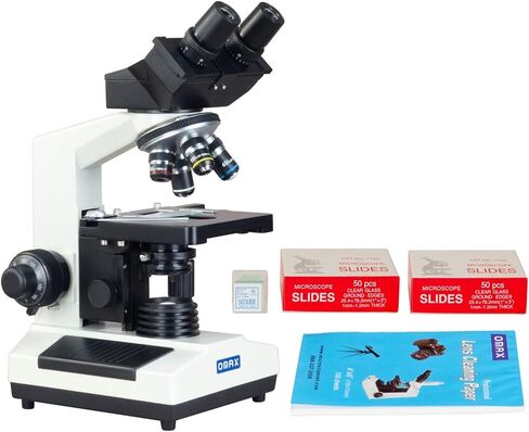 OMAX Lab Binocular Compound Microscope 40X-1600X w Blank Slides+Cover Slips+Lens Cleaning Paper in Saudi Arabia