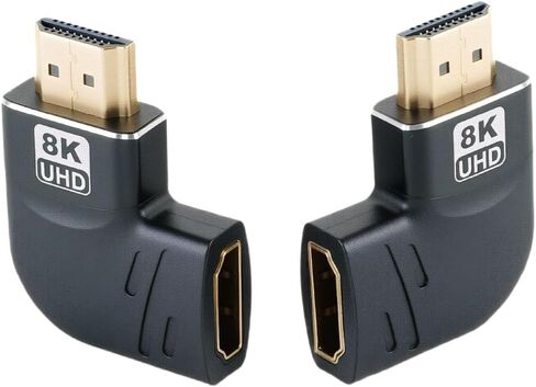 محول HDMI 2.1 بزاوية قائمة مسطحة 8K من Tecmojo، محول HDMI 90 درجة و270 درجة ذكر إلى أنثى، يدعم 8K@60 هرتز / 4K@120 هرتز للتلفزيون عالي الدقة وXbox، عبوتين، أسود in Saudi Arabia