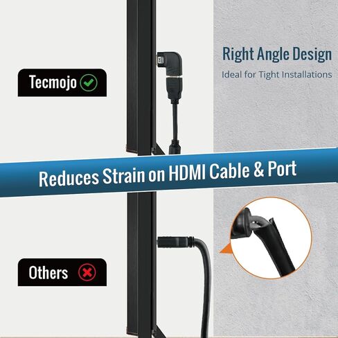 محول HDMI 2.1 بزاوية قائمة مسطحة 8K من Tecmojo، محول HDMI 90 درجة و270 درجة ذكر إلى أنثى، يدعم 8K@60 هرتز / 4K@120 هرتز للتلفزيون عالي الدقة وXbox، عبوتين، أسود in Saudi Arabia