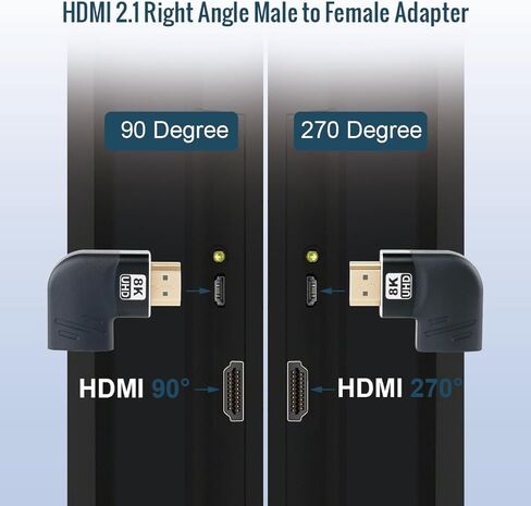 محول HDMI 2.1 بزاوية قائمة مسطحة 8K من Tecmojo، محول HDMI 90 درجة و270 درجة ذكر إلى أنثى، يدعم 8K@60 هرتز / 4K@120 هرتز للتلفزيون عالي الدقة وXbox، عبوتين، أسود in Saudi Arabia