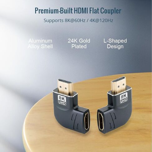 محول HDMI 2.1 بزاوية قائمة مسطحة 8K من Tecmojo، محول HDMI 90 درجة و270 درجة ذكر إلى أنثى، يدعم 8K@60 هرتز / 4K@120 هرتز للتلفزيون عالي الدقة وXbox، عبوتين، أسود in Saudi Arabia
