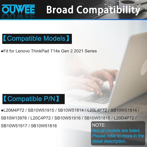 بطارية كمبيوتر محمول L20M4P72 متوافقة مع Lenovo ThinkPad T14s الجيل الثاني 2021 Series L20L4P72 SB10W51914 5B10W13976 L20C4P72 SB10W51916 5B10W51815 L20D4P72 SB10W51917 5B10W51816 57 واط ساعي 3711 مللي أمبير 15.36 فولت in Kuwait
