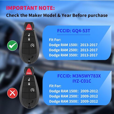 مفتاح فوب طقم استبدال عن بعد يناسب دودج رام 1500/2500/3500 2013 2014 2015 2016 2017 GQ4-53T دخول بدون مفتاح التحكم عن بعد in Kuwait