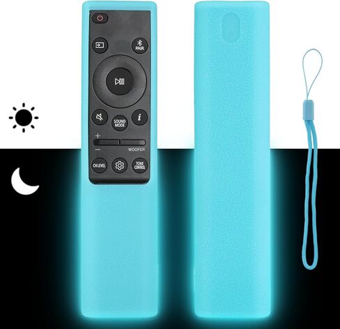 Silicone Remote Control Case Compatible with Samsung AH81-15047A AH81-15498A Soundbar Remote Shockproof Protective Shell Cover with a Lanyard (Fluorescent Blue) in Saudi Arabia