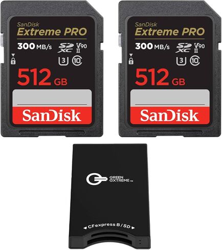 SanDisk 512GB Extreme PRO UHS-II SDXC Memory Card, 2-Pack, Bundle with USB-C CFexpress Type-B and SD Memory Card Reader in Saudi Arabia