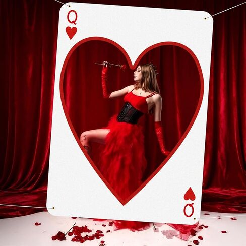 2m Large Valentine's Day Photo Booth Props Party Decoration Stand Poker Player Cards Backdrop Red Heart Cutout Valentine's Day Background for Photoshoot Wedding Birthday Bridal Shower in Saudi Arabia