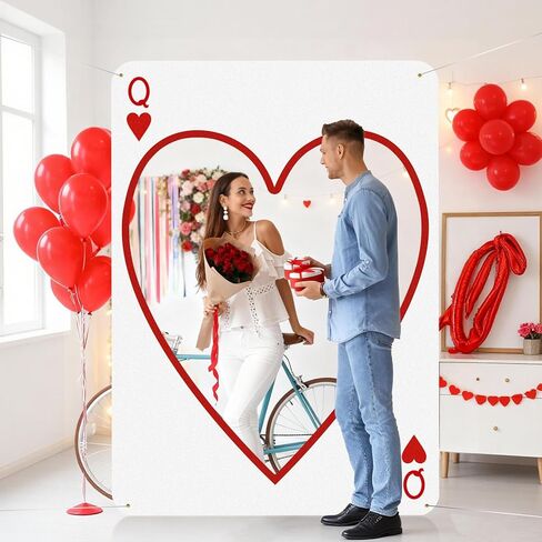 2m Large Valentine's Day Photo Booth Props Party Decoration Stand Poker Player Cards Backdrop Red Heart Cutout Valentine's Day Background for Photoshoot Wedding Birthday Bridal Shower in Saudi Arabia