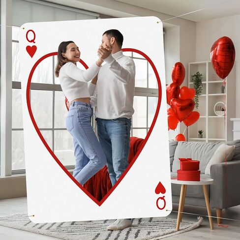 2m Large Valentine's Day Photo Booth Props Party Decoration Stand Poker Player Cards Backdrop Red Heart Cutout Valentine's Day Background for Photoshoot Wedding Birthday Bridal Shower in Saudi Arabia