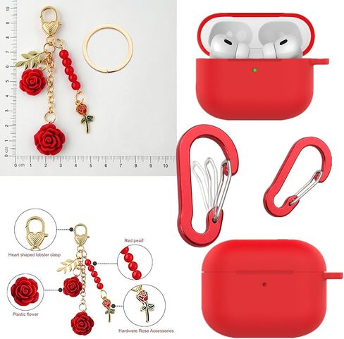 حافظة لجهاز Airpods Pro 3 مع سلسلة مفاتيح لطيفة، غطاء واقٍ من السيليكون المقاوم للصدمات زهور ساحرة لجهاز Apple Airpod Pro الجيل الثالث حافظة لشحن سماعات الرأس للنساء والفتيات (أحمر) in Kuwait