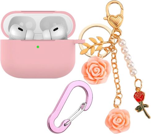 حافظة لجهاز Airpods Pro 3 مع سلسلة مفاتيح لطيفة، غطاء واقٍ من السيليكون المقاوم للصدمات زهور ساحرة لجهاز Apple Airpod Pro الجيل الثالث حافظة لشحن سماعات الرأس للنساء والفتيات (أحمر) in Kuwait