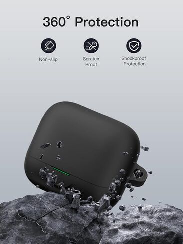 حافظة لجهاز EarFun Air Pro 4+ مع مجموعة منظف، سيليكون ناعم مع سلسلة مفاتيح وحبل قصير، حافظة حماية كاملة للرجال والنساء - أسود in Kuwait