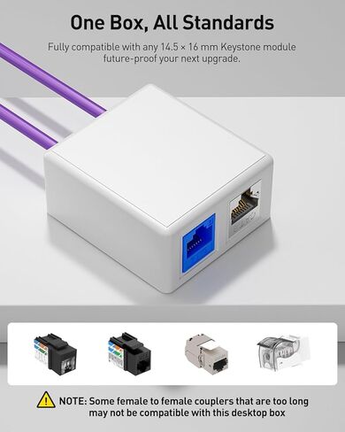 VCE UL مدرج Cat6 RJ45 Keystone Jack Insert أسود 25 حزمة مع Keystone Jack Surface Mount Box 2-Port White 5-Pack in Saudi Arabia