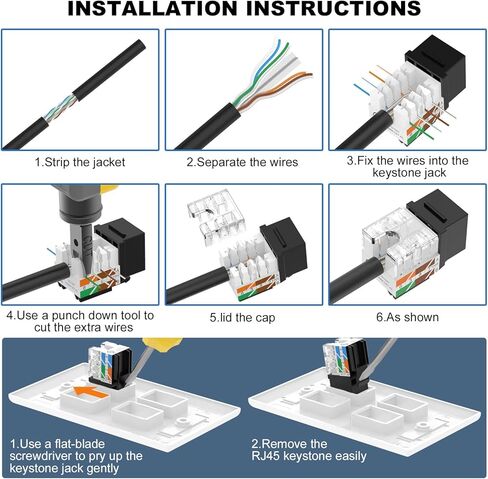 VCE UL مدرج Cat6 RJ45 Keystone Jack Insert أسود 25 حزمة مع Keystone Jack Surface Mount Box 2-Port White 5-Pack in Saudi Arabia