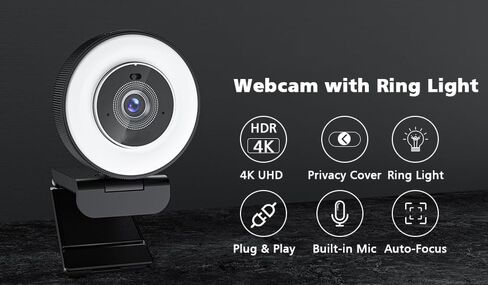 4K Webcam for ASUS VA24EQSB-W Business Monitor,with Microphone & Tripod& Privacy Cover & Plug&Play,Works Zoom/Teams/Skype/Google Meet in Saudi Arabia