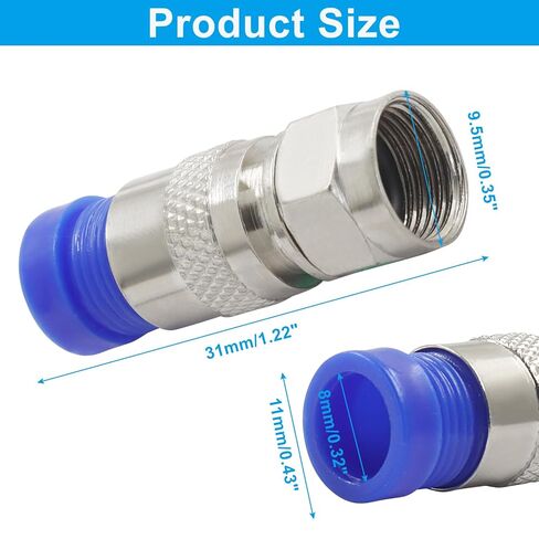 Piutouyar 20 Pcs RG6 Compression Connectors, Blue F Type Coaxial Cable Connector Coax Adapter RG6 Compression Fitting in Saudi Arabia