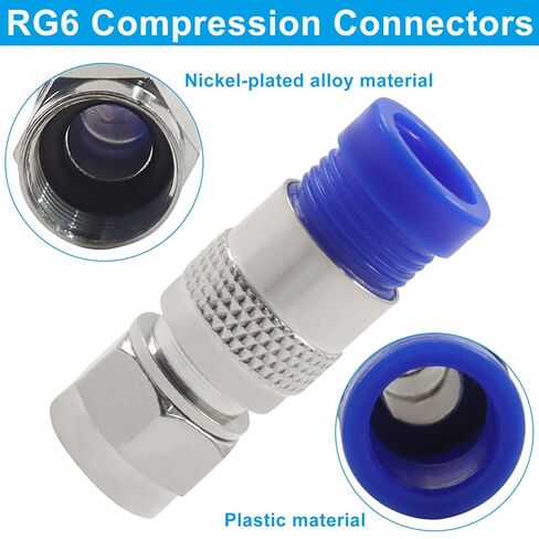 Piutouyar 20 Pcs RG6 Compression Connectors, Blue F Type Coaxial Cable Connector Coax Adapter RG6 Compression Fitting in Saudi Arabia