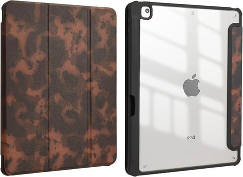 10.2 Inch Case for iPad 9th/8th/7th Gen 2021/2020 /2019,for iPad Air 3 10.5 Inch Case Tortoise Shell Leopard Aesthetic Design with Clear Transparent Back Cover with Pencil Holder-Brown in Saudi Arabia