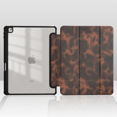 10.2 Inch Case for iPad 9th/8th/7th Gen 2021/2020 /2019,for iPad Air 3 10.5 Inch Case Tortoise Shell Leopard Aesthetic Design with Clear Transparent Back Cover with Pencil Holder-Brown in Saudi Arabia