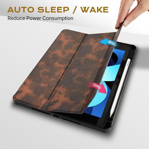 10.2 Inch Case for iPad 9th/8th/7th Gen 2021/2020 /2019,for iPad Air 3 10.5 Inch Case Tortoise Shell Leopard Aesthetic Design with Clear Transparent Back Cover with Pencil Holder-Brown in Saudi Arabia