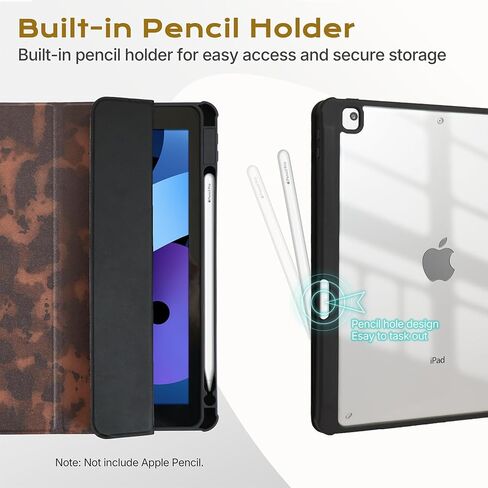 10.2 Inch Case for iPad 9th/8th/7th Gen 2021/2020 /2019,for iPad Air 3 10.5 Inch Case Tortoise Shell Leopard Aesthetic Design with Clear Transparent Back Cover with Pencil Holder-Brown in Saudi Arabia