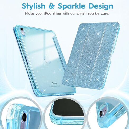 حافظة لجهاز iPad A16 الجيل الحادي عشر 11 بوصة 2025، iPad الجيل العاشر 10.9 بوصة 2022 مع حامل أقلام، غطاء خلفي شفاف من البولي كربونات بتصميم لامع لطيف، أزرق in Kuwait